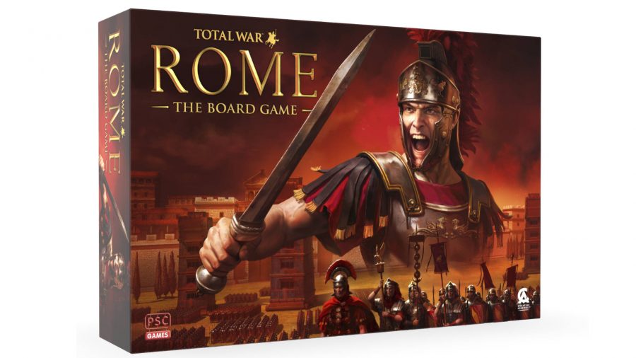 Total War: Rome: The Board Game box featuring a Roman legionary