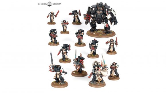 Warhammer 40k black templars launch - warhammer community photo showing the models from the Black Templars army set against a white background