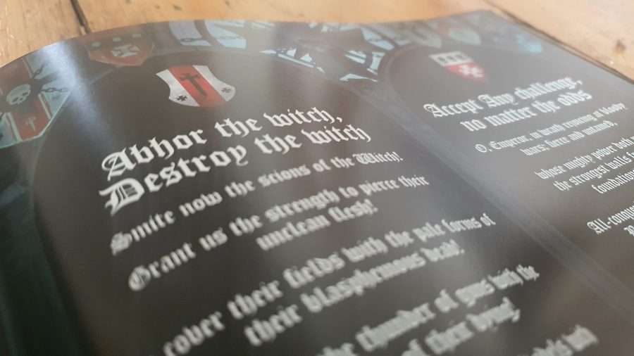 Warhammer 40k Black Templars Army Set review - author photo of a page of the Black Templars codex showing the words of the Templar Vows