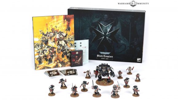 Warhammer 40k Black Templars army set miniaturse, box and codex