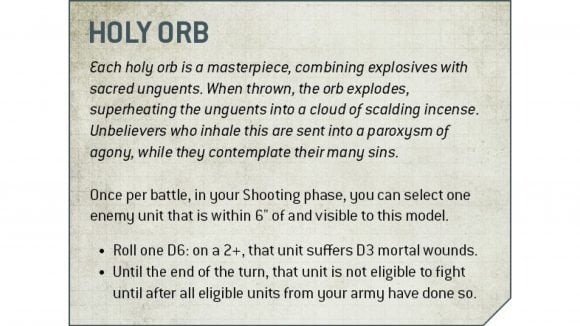 Warhammer 40k Black Templars Relic Bearers rules reveal - Warhammer Community graphic showing the rules for the new Holy Orb upgrade