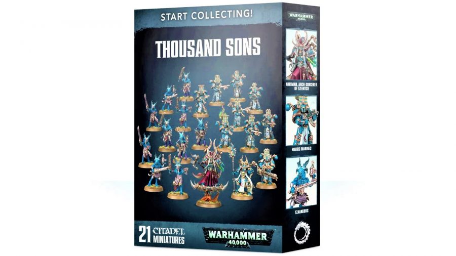 Warhammer 40k Thousand Sons army guide - Warhammer Community photo showing the Thousand Sons Start Collecting Box front cover art