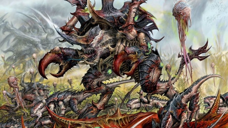 Warhammer 40k Tyranids a horde of Xenos charging forward