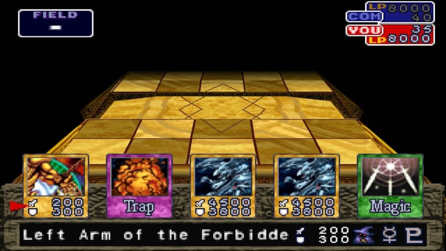 Best Yugioh games guide - screenshot from Yugioh Forbidden Memories showing the in game chessboard and cards