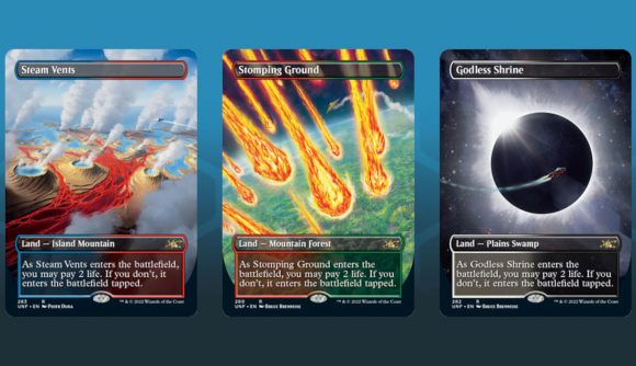 Magic: The Gathering Unfinity Shock Lands in a line