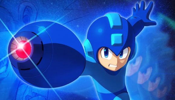 Mega Man board game the titular character holding out his hand cannon