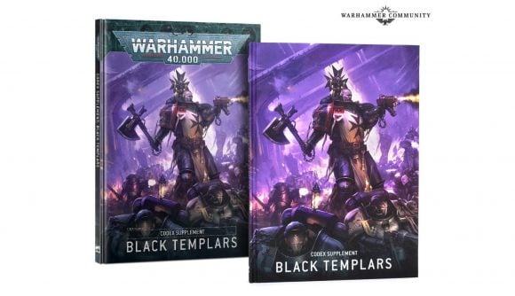Warhammer 40k Black Templars codex and models pre-order release - Warhammer Community photo showing the cover art of the new Black Templars codex supplement books