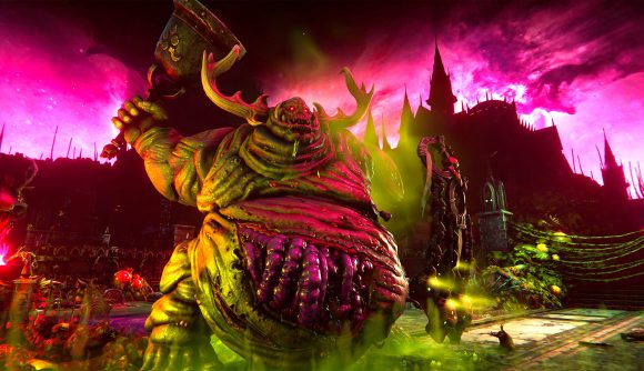 Warhammer 40k: Chaos Gate - Daemonhunters a Great Unlean One of Nurgle holding a huge bell