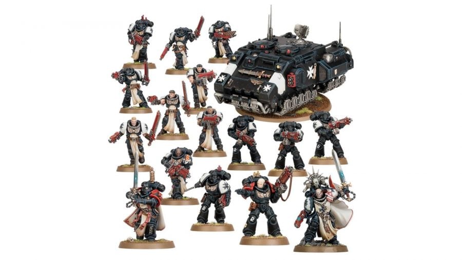 Warhammer 40k combat patrols - Games Workshop sales photo showing the models in the Black Templars Combat Patrol box