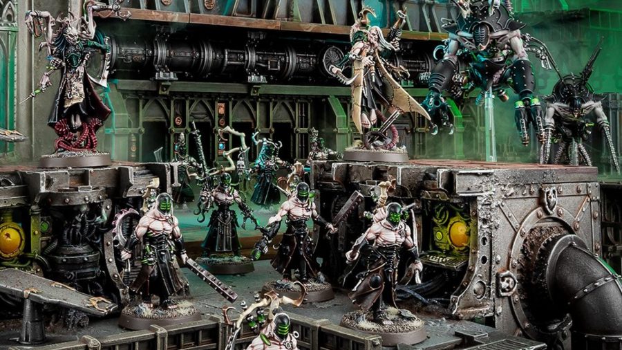 Warhammer 40k Drukhari army guide - Warhammer Community photo showing Haemonculi Wracks models and Urien Rakarth