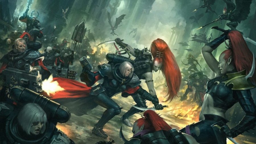 Warhammer 40k Drukhari army guide - Warhammer Community artwork showing Wyches fighting Sisters of Battle