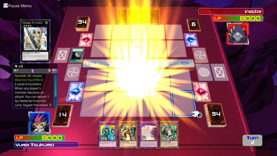 Best Yugioh games guide - screenshot from Yugioh Legacy of the Duelist showing the play table, cards, and an attack animation