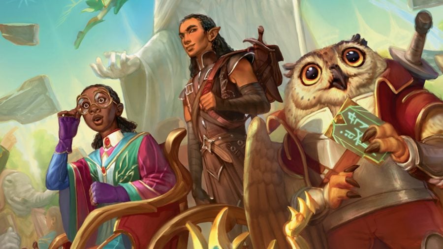 D&D 5E Strixhaven character creation guide - Wizards of the Coast artwork showing new students including Owlin