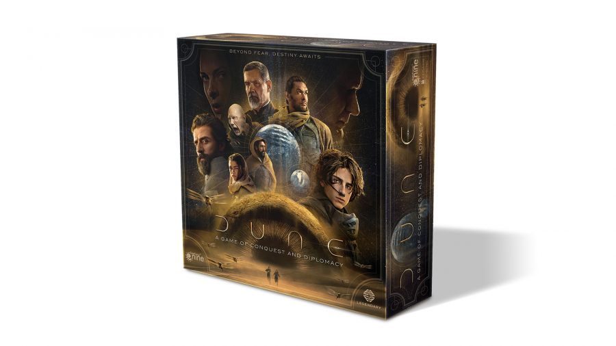 Dune: A Game of Conquest and Diplomacy board game overview - Gale Force Nine photo showing the game's box and front cover artwork