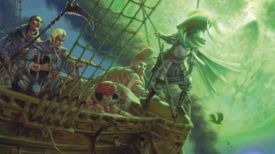 Warhammer Fantasy Roleplay The Enemy Within a party of adventurers standing on the edge of a boat