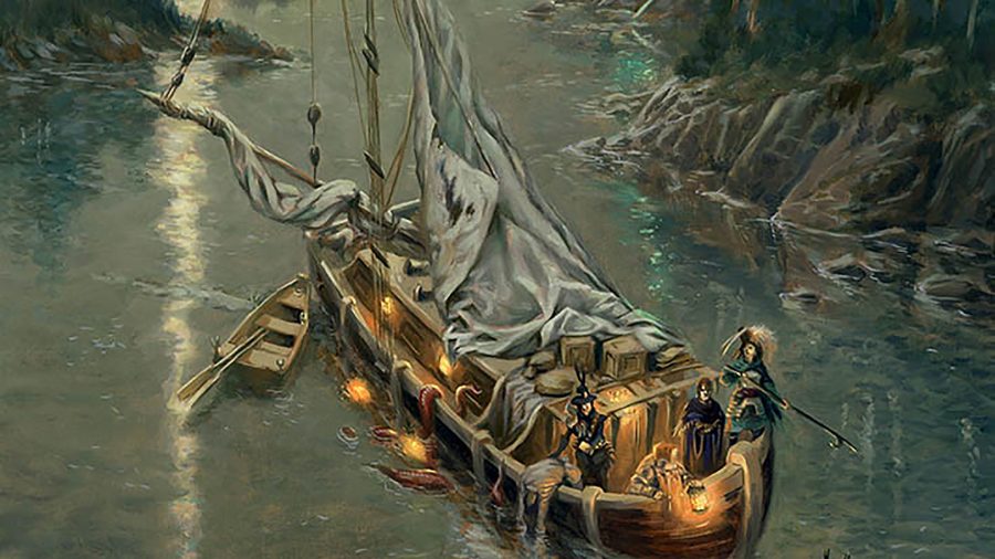 Warhammer Fantasy Roleplay The Enemy Within a barge moving down a grim river
