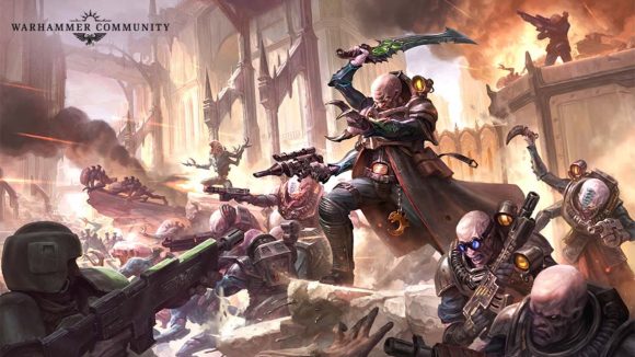 Warhammer 40k Genestealer Cults Brood Brothers rules update - Warhammer Community artwork showing Genestealer Cults acolytes battling guard