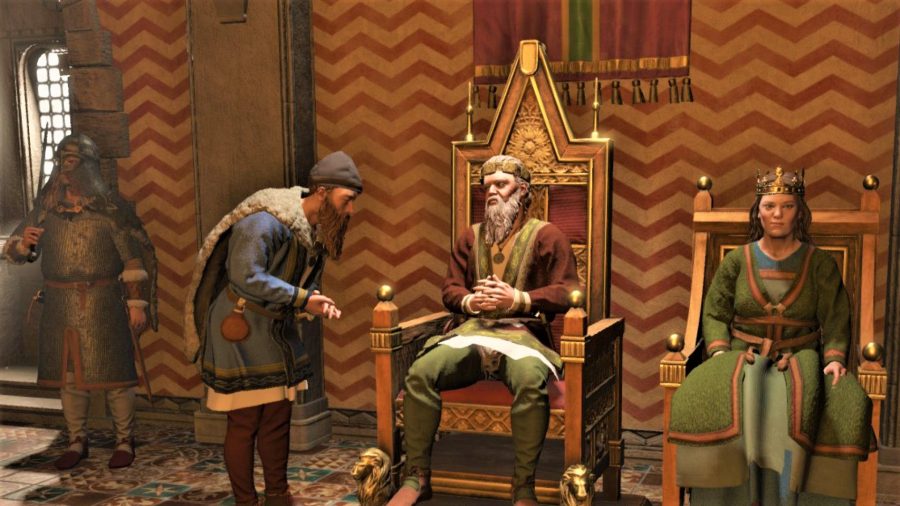 Crusader Kings 3 DLC Royal Court review - Author screenshot from CK3 gameplay showing an Irish leader hearing a petitioner in court