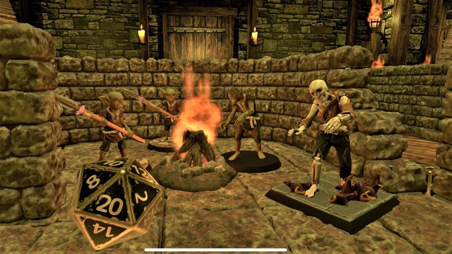D&D Mirrorscape Augmented Reality platform and accessibility for players - Author photo showing a screenshot of skeleton 3D models in a dungeon environment with a bonfire