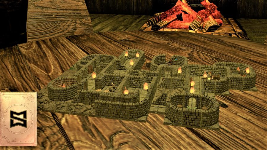 D&D Mirrorscape Augmented Reality platform and accessibility for players - Author photo showing a 3D dungeon map on a virtual tabletop, within the system's Leanback Mode