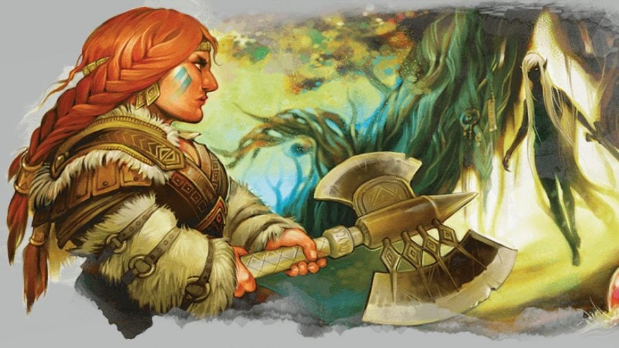 D&D 5E multiclassing guide - Wizards of the Coast artwork showing a dwarf barbarian with an axe