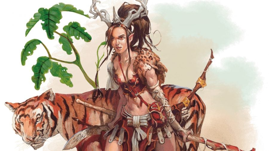 D&D 5E multiclassing guide - Wizards of the Coast artwork showing a Druid character with an animal