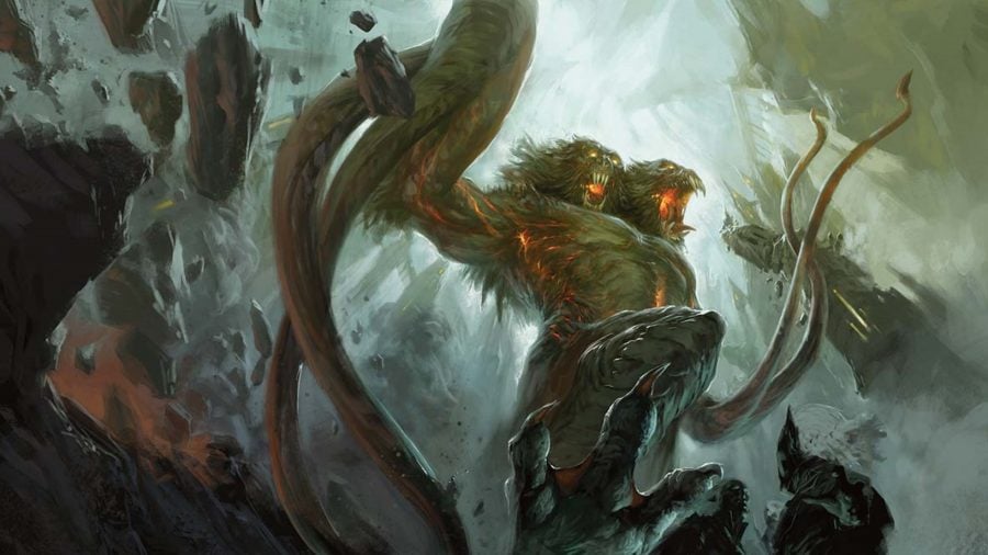 D&D 5E multiclassing guide - Wizards of the Coast artwork showing a gigantic hybrid monkey creature