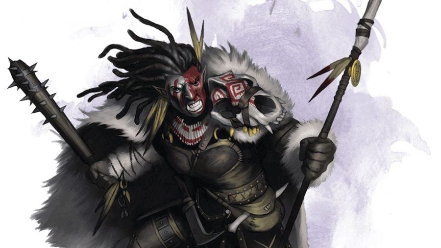D&D 5E multiclassing guide - Wizards of the Coast artwork showing a warrior character with a spear and club