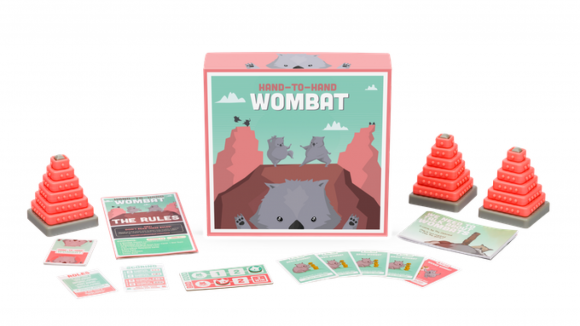 The cards, towers and components from Hand-to-hand Wombat a game by Exploding Kittens