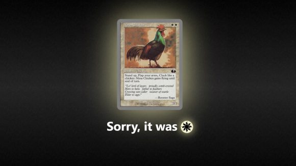 A screenshot of free Magic: the Gathering game Mana Match showing the card Mesa Chicken