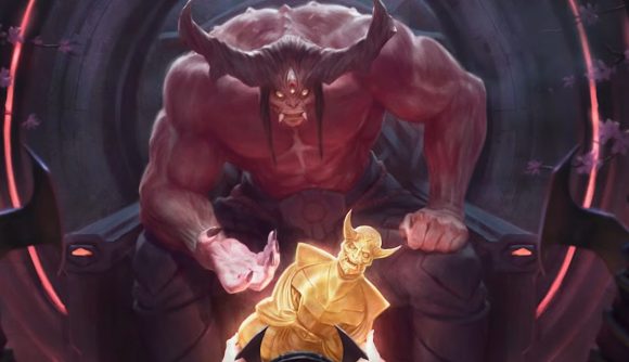 Magic the Gathering artwork featuring a demon looking at a golden idol