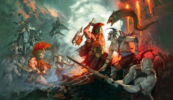 Warhammer Age of Sigmar artwork showing fyreslayers and idoneth deepkin fighting - by Warhammer Community