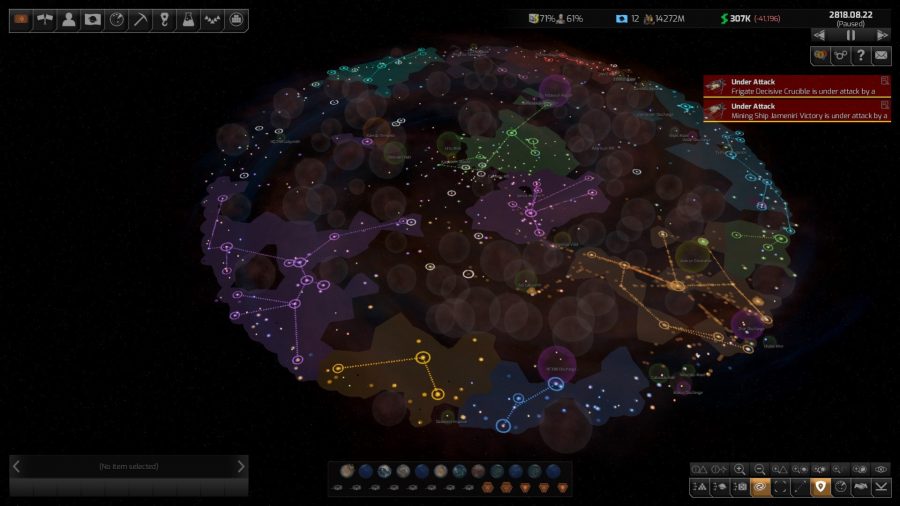 Distant Worlds 2 Review: A screenshot of Distant Worlds 2 showing the entire galaxy map