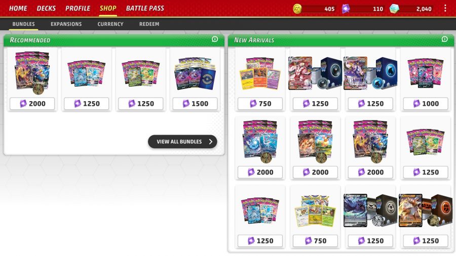 Pokemon TCG Live beta preview - Author screenshot showing items in the game's store