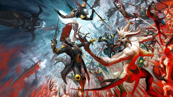 Warhammer 40k Harlequins Kill Team rules in White Dwarf - warhammer community artwork showing Harlequins battling Slaanesh daemons