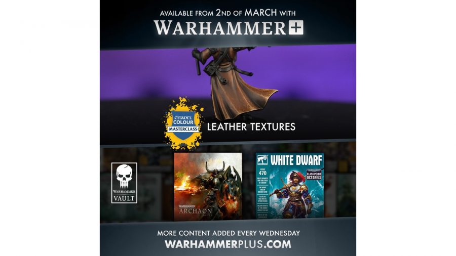 Warhammer Plus The Exodite delayed - Warhammer Plus graphic showing the new content coming to the platform March 2