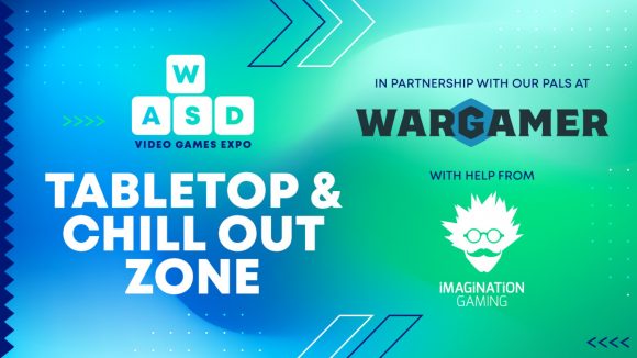 WASD 2022 Wargamer tabletop zone - WASD social media graphic showing the logos for WASD, Wargamer, and Imagination Gaming