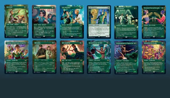 Magic The Gathering Streets of New Capenna booster toppers on blue background