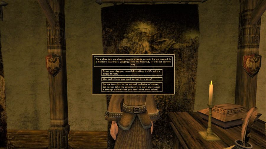 DnD The Elder Scrolls Morrowind TTRPG - Author screenshot from The Elder Scrolls 3 Morrowind showing part of the character creation questionnaire