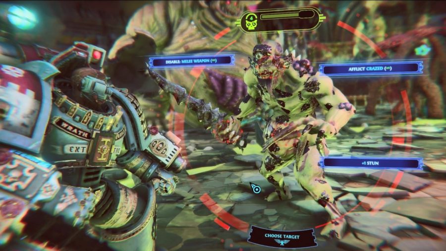 Warhammer 40k Chaos Gate Daemonhunters hands on preview - author gameplay screenshot showing the critical hit melee screen against a Plaguebearer daemon
