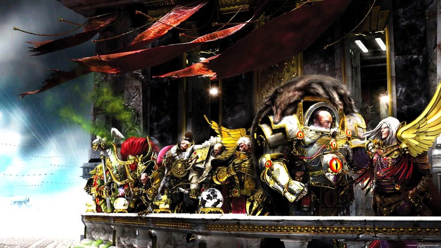 Warhammer 40k Rogal Dorn guide - Games Workshop artwork showing Rogal Dorn with the other Primarchs at the Triumph at Ullanor