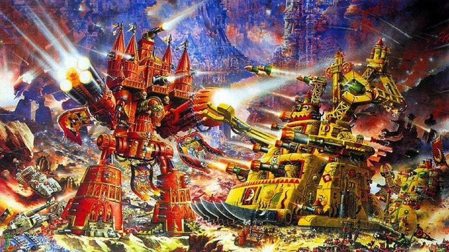 Warhammer titans guide - Warhammer Community artwork showing an imperator class titan fighting an ork gargant