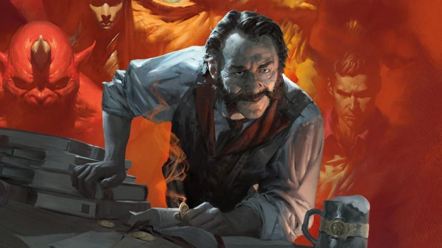 The best DnD Campaigns guide - Wizards of the Coast artwork for Tales from the Yawning Portal, showing a barman leaning over a bar