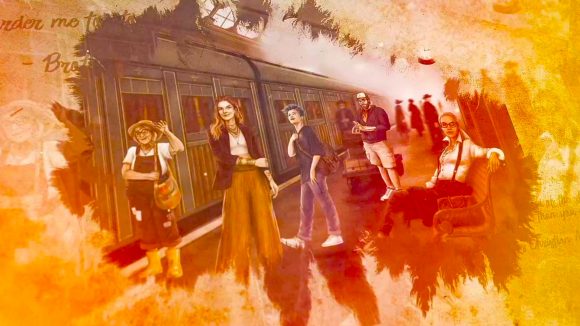 DnD Children of Earte - intro illustration showing five humans on a train platform