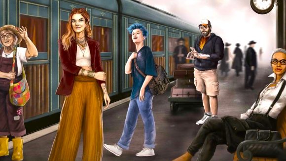 D&D Children of Earte - human characters standing on a train platform