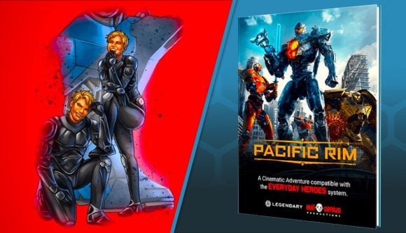 DnD Pacific Rim Book - blonde twins in black armour illustration, and Pacific Rim book