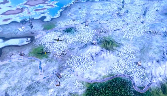 Hearts of Iron 4 sale - a snowy map with planes and soldiers dotted across it