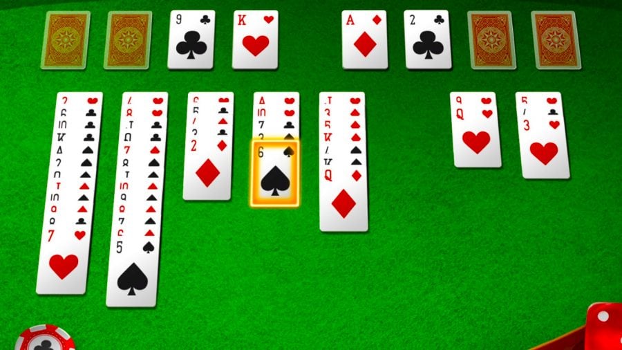 How to play solitaire - digital videogame version of solitaire game, cards on green table