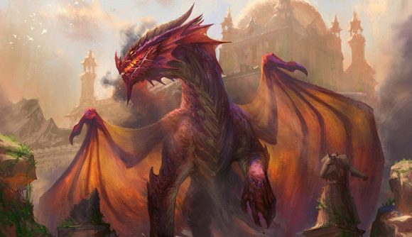 mtg battle for baldurs gate commander decks - artwork of a giant red dragon
