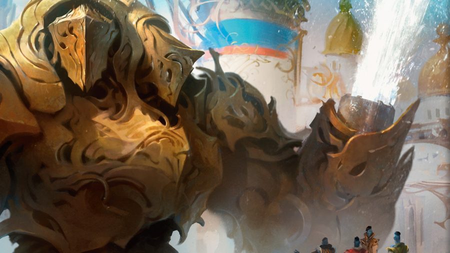 MTG Cascade: A giant ornate automaton with water spraying from one arm